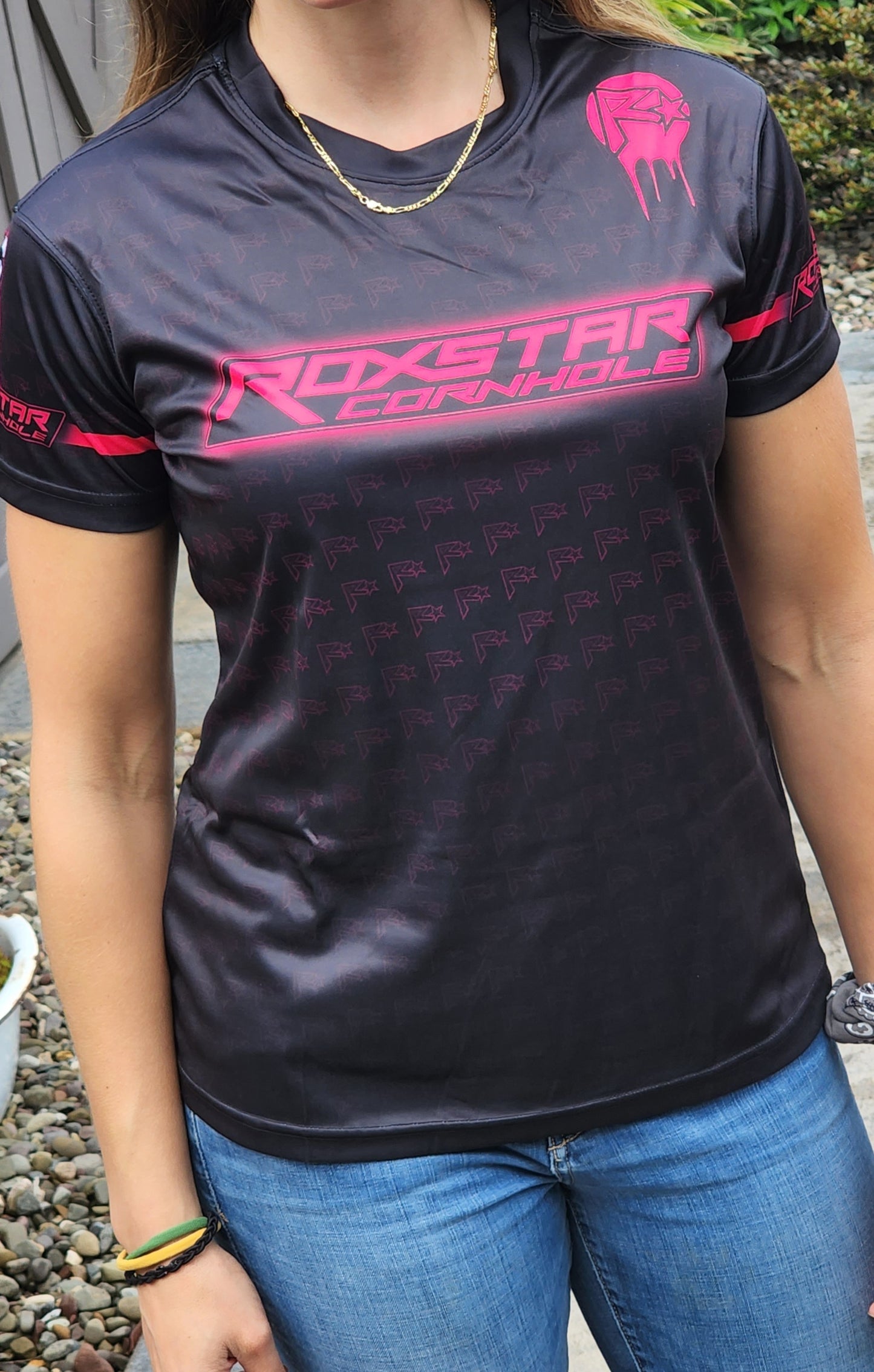 Womens Jersey Short Sleeve T-Shirt | D18 | Black/Pink